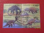 4  ZEGELS  TANZANIA - DINOSAURUS - IN BLOKJE, Postzegels en Munten, Postzegels | Afrika, Ophalen of Verzenden, Tanzania, Gestempeld
