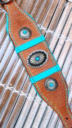 Halsband whippet cognac turquoise conchos nappa 27-32, Dieren en Toebehoren, Ophalen of Verzenden, Handgemaakt, Nieuw
