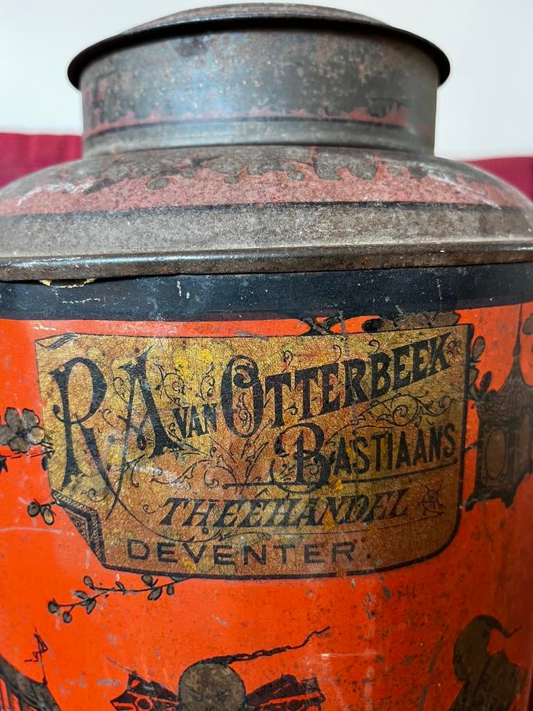 Zeer oud theeblik Deventer Otterbeek&Bastiaans, Verzamelen, Ophalen of Verzenden, Gebruikt, Thee, Overige merken