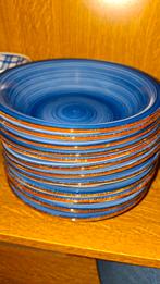 Servies voor 12 personen - Blauw met bruine rand, Ophalen, Gebruikt, Keramiek, Overige stijlen