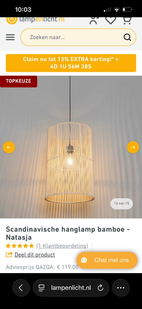 QAZQA Natasja HL Bamboo Hanglamp - Nieuw in doos, Ophalen of Verzenden, Nieuw, Hout, 75 cm of meer