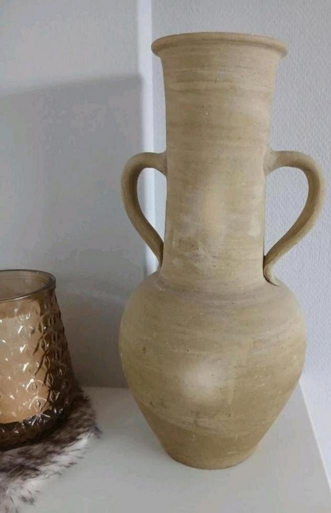 Decoratieve amphora vaas met oren landelijk/boho, Ophalen, Overige kleuren, Aardewerk of Porselein, Zo goed als nieuw