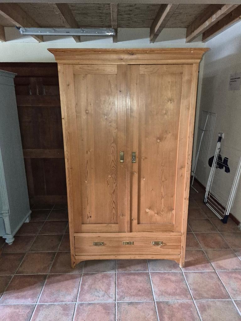 Strakke Antieke Grenen Kast met Lade en Planken