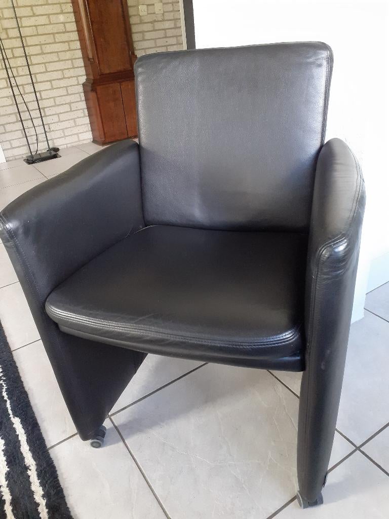 4 W.Schillig Eetkamerfauteuils, Ophalen, Zwart, Leer, Vier