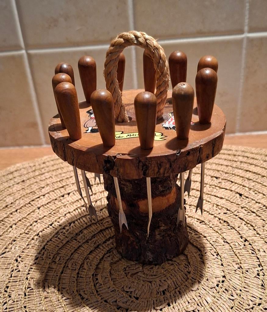 Houten houder met 12 cocktail prikkers, Ophalen of Verzenden, Hout