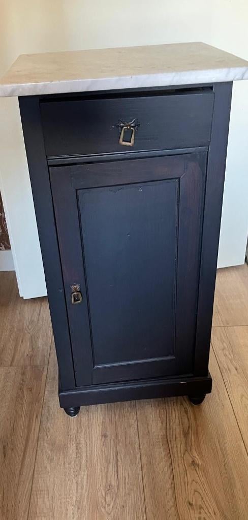 40x40x80cm zwart houten kastje, wit stenen blad, Ophalen, Gebruikt