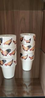 6 melkbekers van Jet ter Steege met kippen, Ophalen of Verzenden