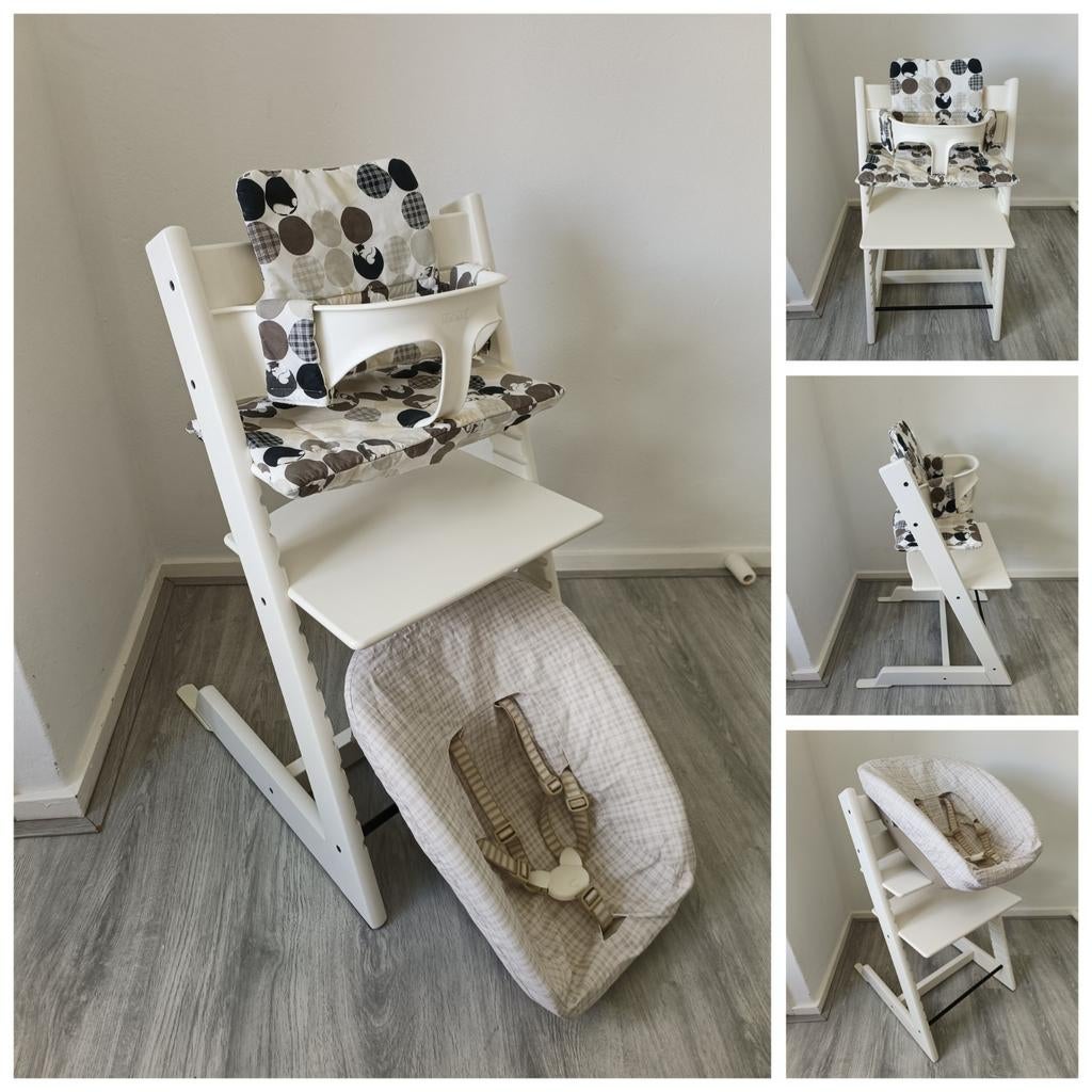 ZGAN! Stokke Tripp Trapp wit+babyset,kussen,newbornset,hoes, Kinderen en Baby's, Kinderstoelen, Ophalen of Verzenden, Zo goed als nieuw