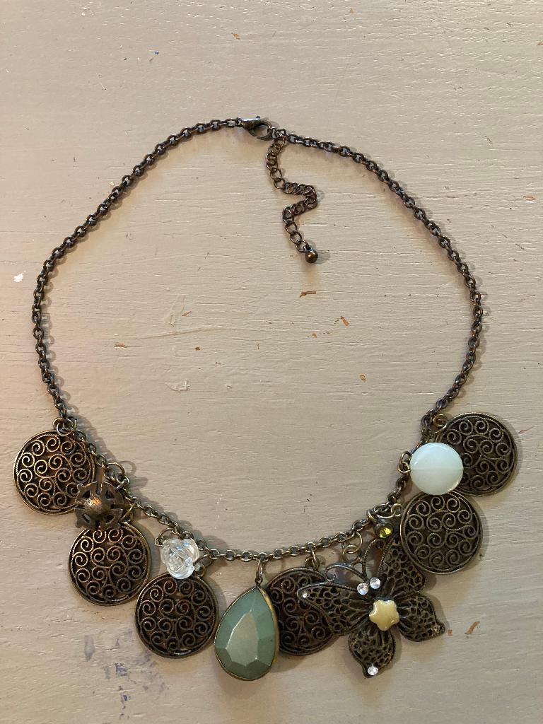 Vintage retro goudkleurig bedelketting ketting boho hippie, Overige materialen, Verstelbaar, Ophalen of Verzenden, Zo goed als nieuw
