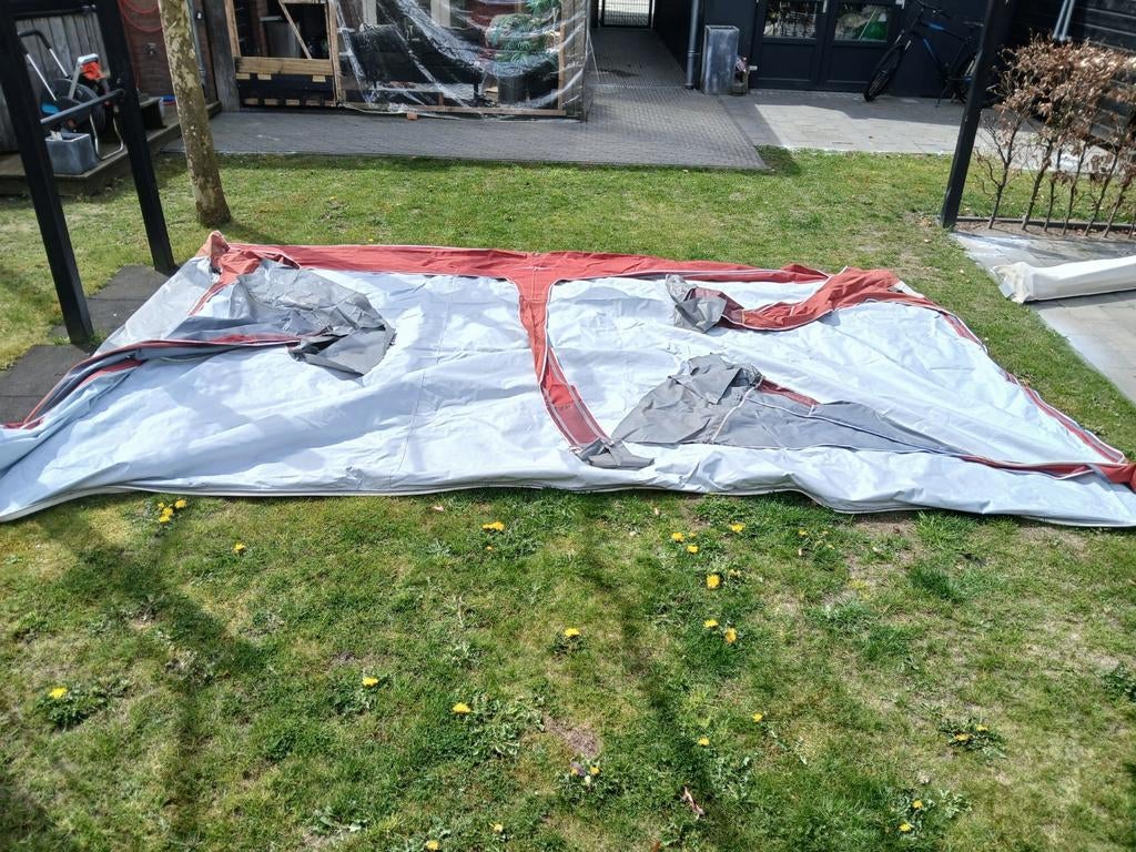 Voortent met alu stokken maat 10 homecar 45 luifel zijtent, Ophalen, Gebruikt