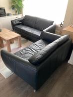 Zwarte echt leren banken een 2 en een 2,5 zits, Ophalen, Gebruikt, 150 tot 200 cm, Vierpersoons of meer