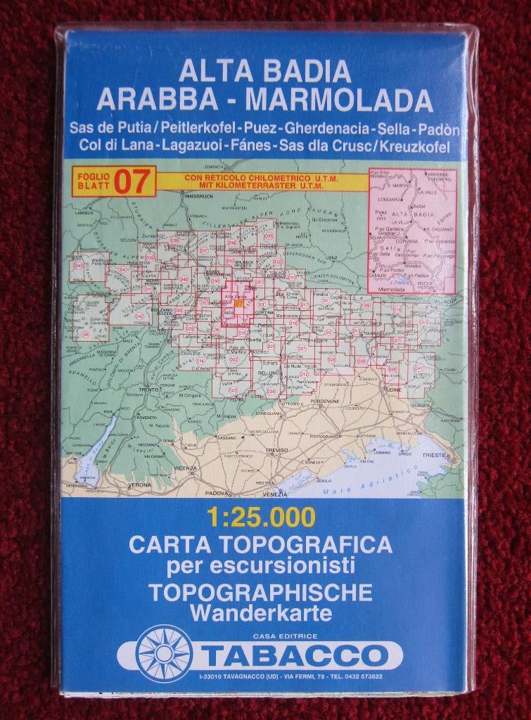 Tabacco Wanderkarte 07 Alta Badia - Arabba - Marmolada, 2002, Boeken, Atlassen en Landkaarten, Verzenden, 2000 tot heden, Italië