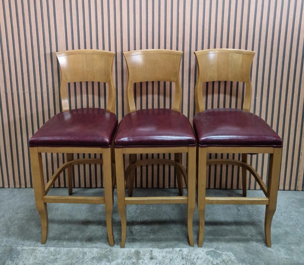 4 x Luxe houten barkrukken leer bar krukken bruin cafe retro, 5 krukken of meer, 60 tot 90 cm, Leer, Ophalen of Verzenden