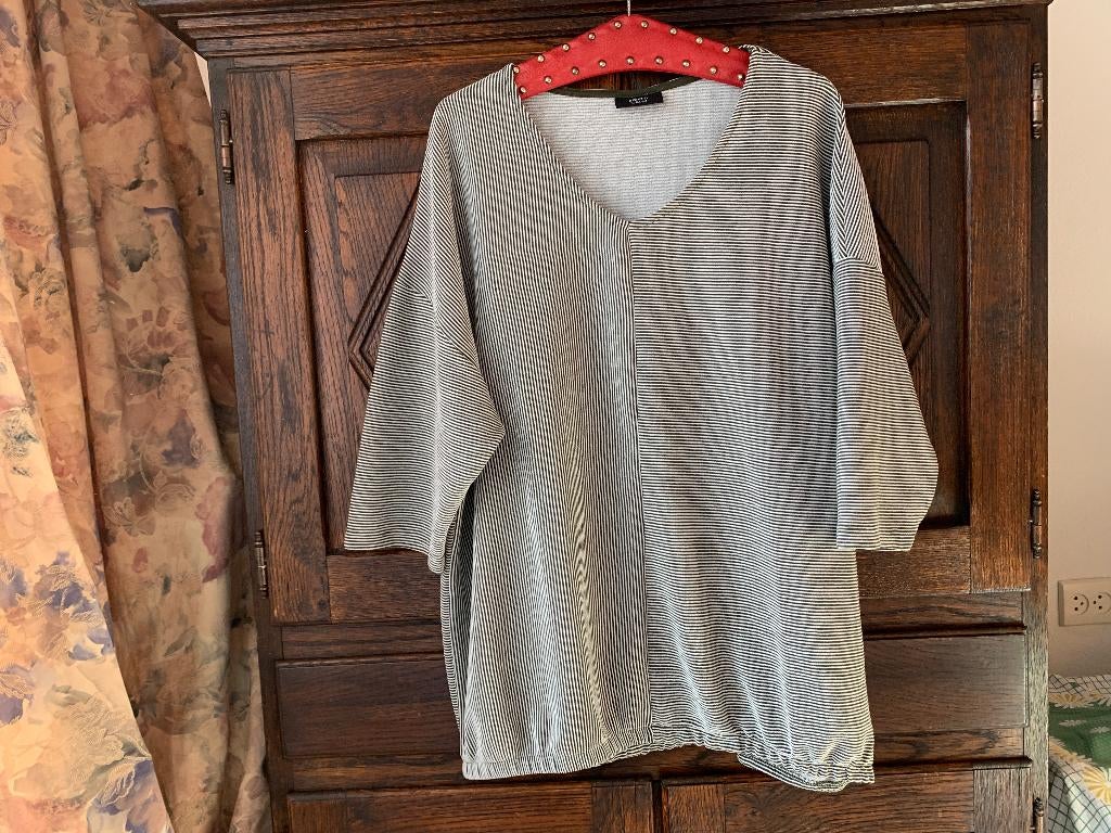 Beige-groengestreepte top, shirt; Gina Benotti; XL 48 50, Ophalen of Verzenden, Zo goed als nieuw, Beige, Shirt of Top