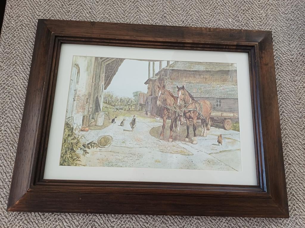 Ingelijste boerderijprint met paarden en dieren, Ophalen