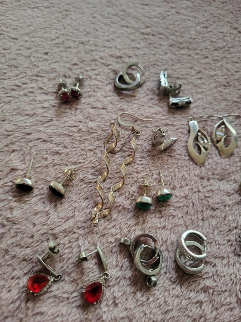 Diverse Zilveren Oorbellen Collectie, Ophalen, Gebruikt, Met edelsteen, Knopjes of Stekers