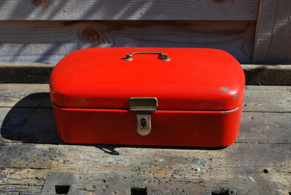 Vintage Emaille Broodtrommel rood, Ophalen of Verzenden