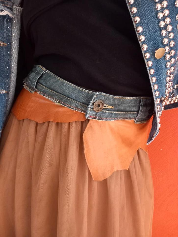 Tailleriem of heupriem, denim en leer, Kleding | Dames, Riemen en Ceinturen, Zo goed als nieuw, Tailleriem, Minder dan 80 cm, 5 cm of meer