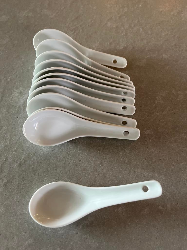 Set van 12 witte keramische amuse lepels, Overige materialen, Gebruikt, Overige typen, Ophalen of Verzenden