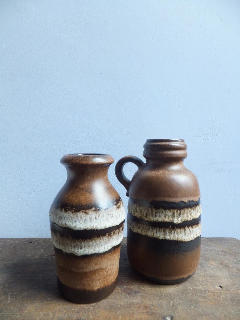 set van twee vintage west germany scheurich fat lava vazen, Ophalen