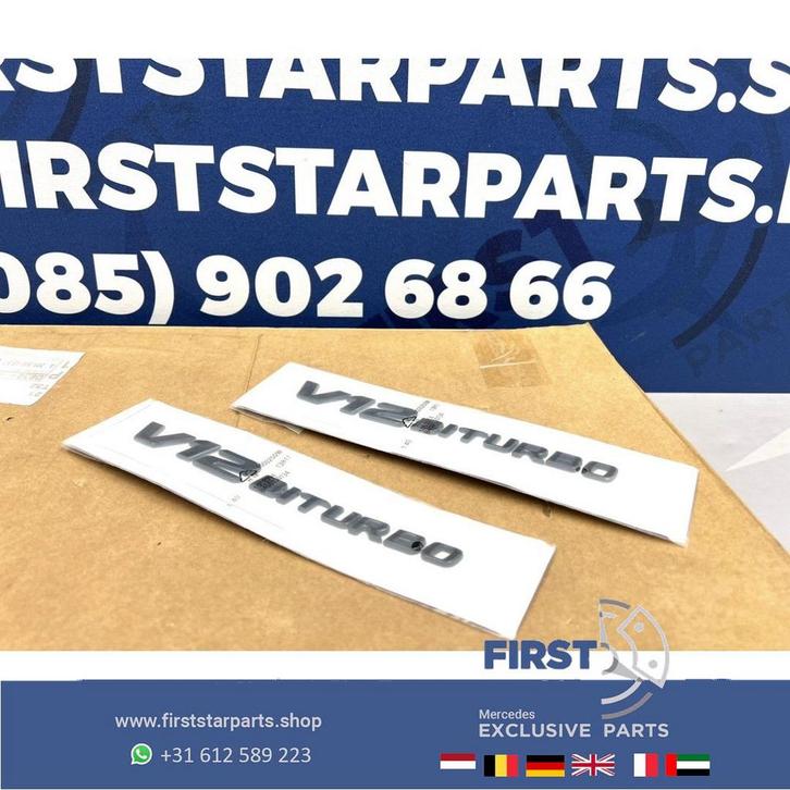 V12 BI TURBO zijscherm EMBLEEM SET LOGO BADGE Mercedes BI TU, Auto-onderdelen, Carrosserie en Plaatwerk, Mercedes-Benz, Voor, Gebruikt