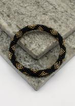 Glaskralen armband - zwart en goud - RB156, Overige materialen, Overige kleuren, Verzenden, Nieuw