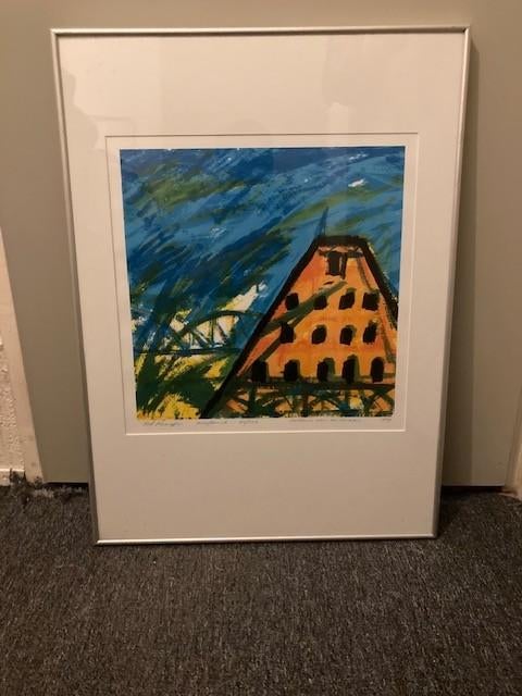 **Bob Kemper – zeefdruk “Pakhuis aan de Maas” 95/150**, Antiek en Kunst, Ophalen