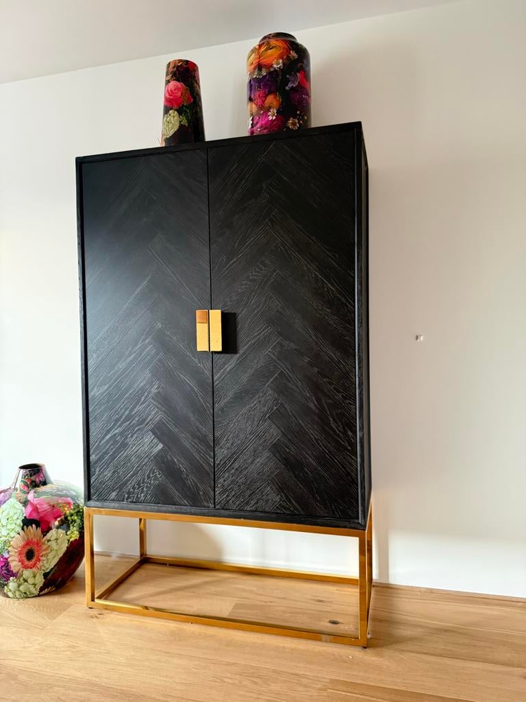 Richmond TV-kast/Opbergkast Zwart met Goud (110x176x45), Ophalen, Zo goed als nieuw