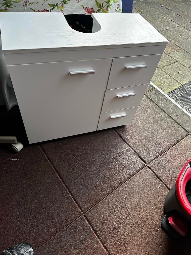 Witte badkamer onderkast met lade en deur, Gebruikt, Minder dan 100 cm, Wastafelkast, 25 tot 50 cm