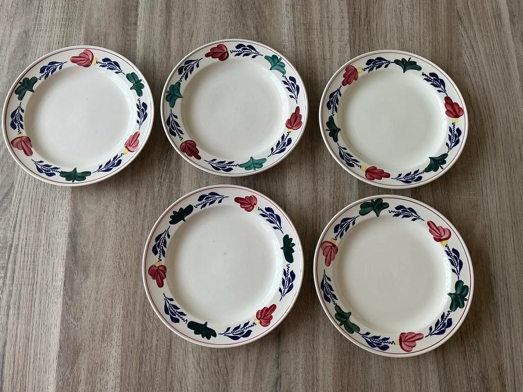 5 Boerenbont ontbijtborden 21 cm, Huis en Inrichting, Keuken | Servies, Ophalen, Gebruikt, Bord(en), Aardewerk