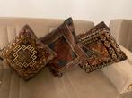 Set van 4 handgemaakte kussens met etnische patronen, Huis en Inrichting, Ophalen of Verzenden, Gebruikt, Bruin, Vierkant