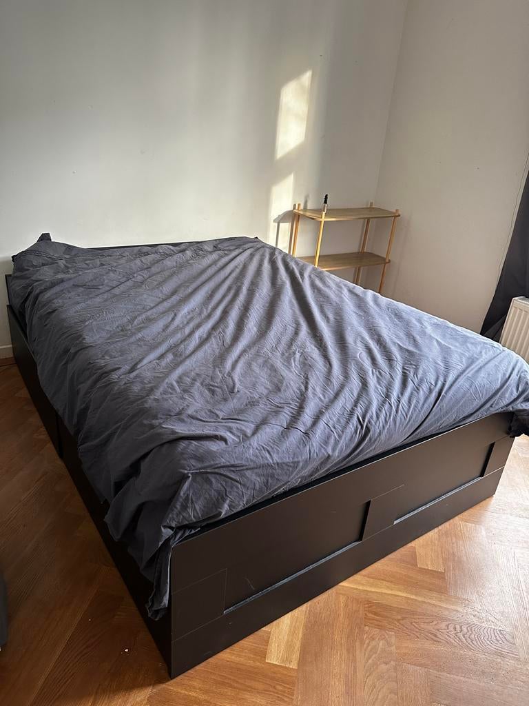 Ikea Malm Bed met lades (evt incl. matras/dekbed), Ophalen, Gebruikt, Zwart, Tweepersoons