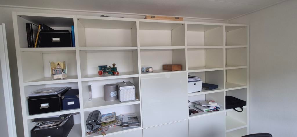 Witte modulaire kast met deuren en open vakken, Ophalen, Overige materialen, 200 cm of meer, 25 tot 50 cm
