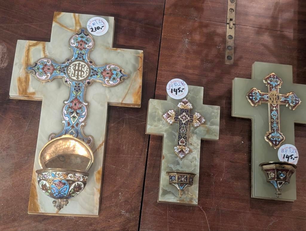 Antiek kruis cloisonne. 28 cm hoog. €210., Antiek en Kunst, Antiek | Religie, Ophalen