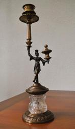 Antieke Kandelaar Sculptuur Brons Glas 32 cm, Ophalen, Koper