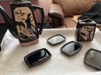 Vintage Japanse Sake Set - Zwart Keramiek met Karakter, Ophalen of Verzenden