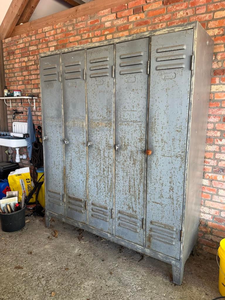 Vintage 5-deurs metalen locker / lockerkast, Ophalen, Gebruikt