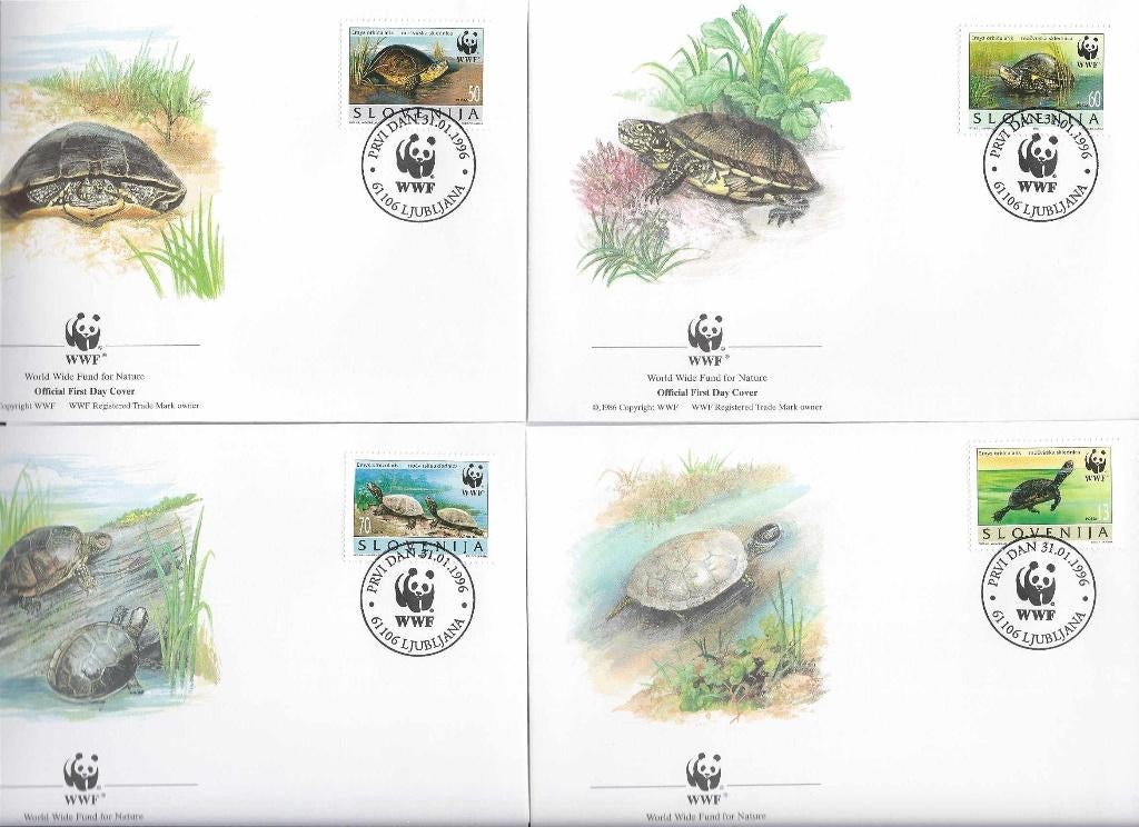 Slovenie waterschildpad wwf wnf bedreigde diersoorten 4 fdc, Ophalen of Verzenden, Onbeschreven, Rest van de wereld