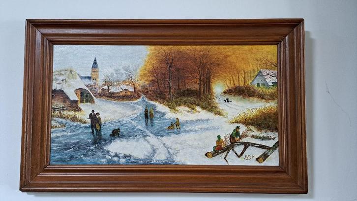 Wintertje - Olieverfschilderij op canvas, Antiek en Kunst, Kunst | Schilderijen | Klassiek, Ophalen of Verzenden