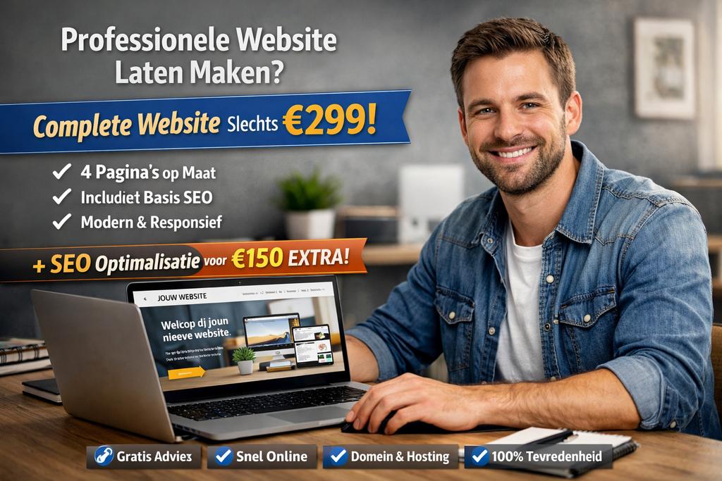 Professionele Website €299 | 4 Pagina’s + SEO | Snel Online!, Diensten en Vakmensen, Webdesigners en Hosting, Webdesign