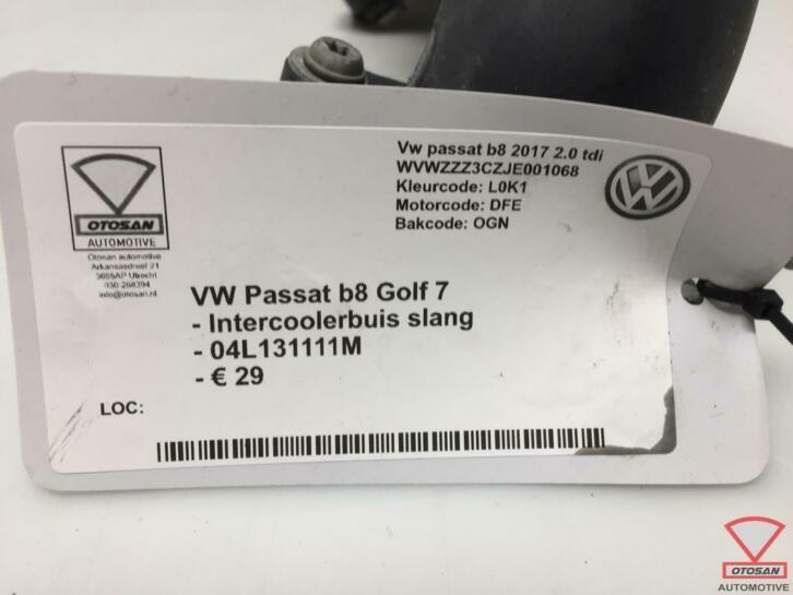 vw passat b8 2017 vag intercooler buis slang 04l131111m, Gebruikt, Volkswagen, Volkswagen AG, Berliner Ring 2
38440  Wolfsburg, DE