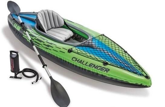 Intex Challenger K1 opblaasbare kajak met pomp en peddel, Watersport en Boten, Kajaks, Zo goed als nieuw, 1-persoons, Opblaasbaar