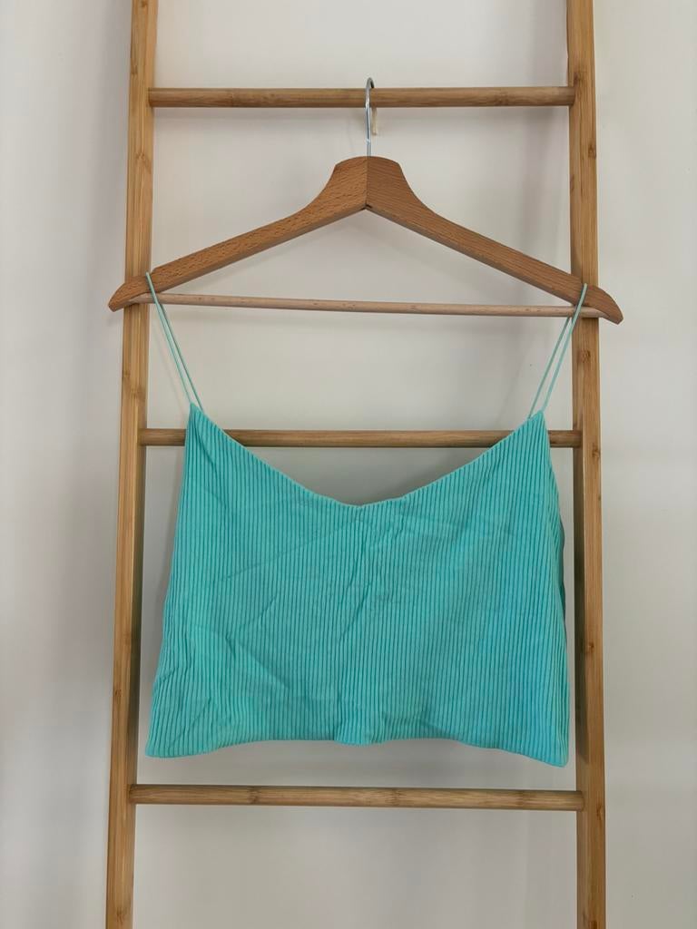 Turqouise crop top met spaghettibandjes Weekday, Maat 38/40 (M), Blauw, Ophalen of Verzenden, Zo goed als nieuw