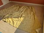 Geel damasten gordijnen gevoerd dubbele plooi, Huis en Inrichting, Ophalen, Gebruikt, 150 tot 200 cm, 200 cm of meer