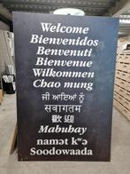 Groot sandwich bord met tekst welkom in div talen 193x130 cm, Ophalen, Gebruikt