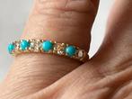 Gouden ring Turkoois en Saffier, Verzenden, Zo goed als nieuw, 17 tot 18, Dame