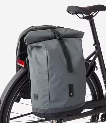 Rugzak dubbele fietstas groen grijs 27 liter, Ophalen of Verzenden, Zo goed als nieuw, Decathlon