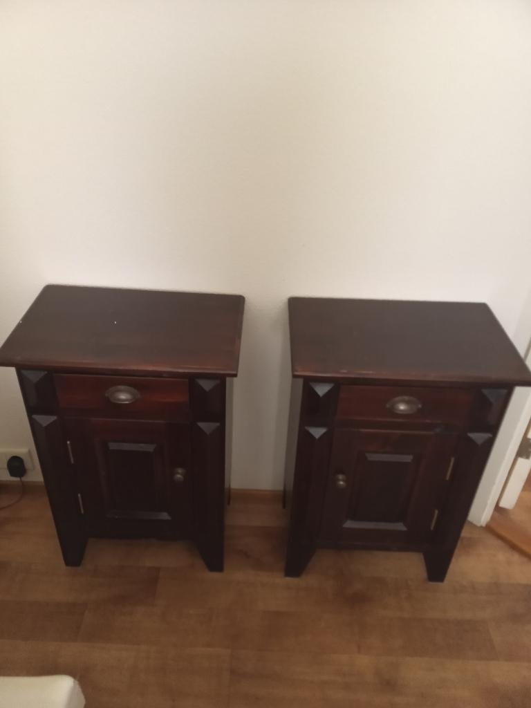 2 NACHTKASTJE KOLONIAAL, Ophalen, 55 tot 70 cm, Zo goed als nieuw, 45 tot 65 cm