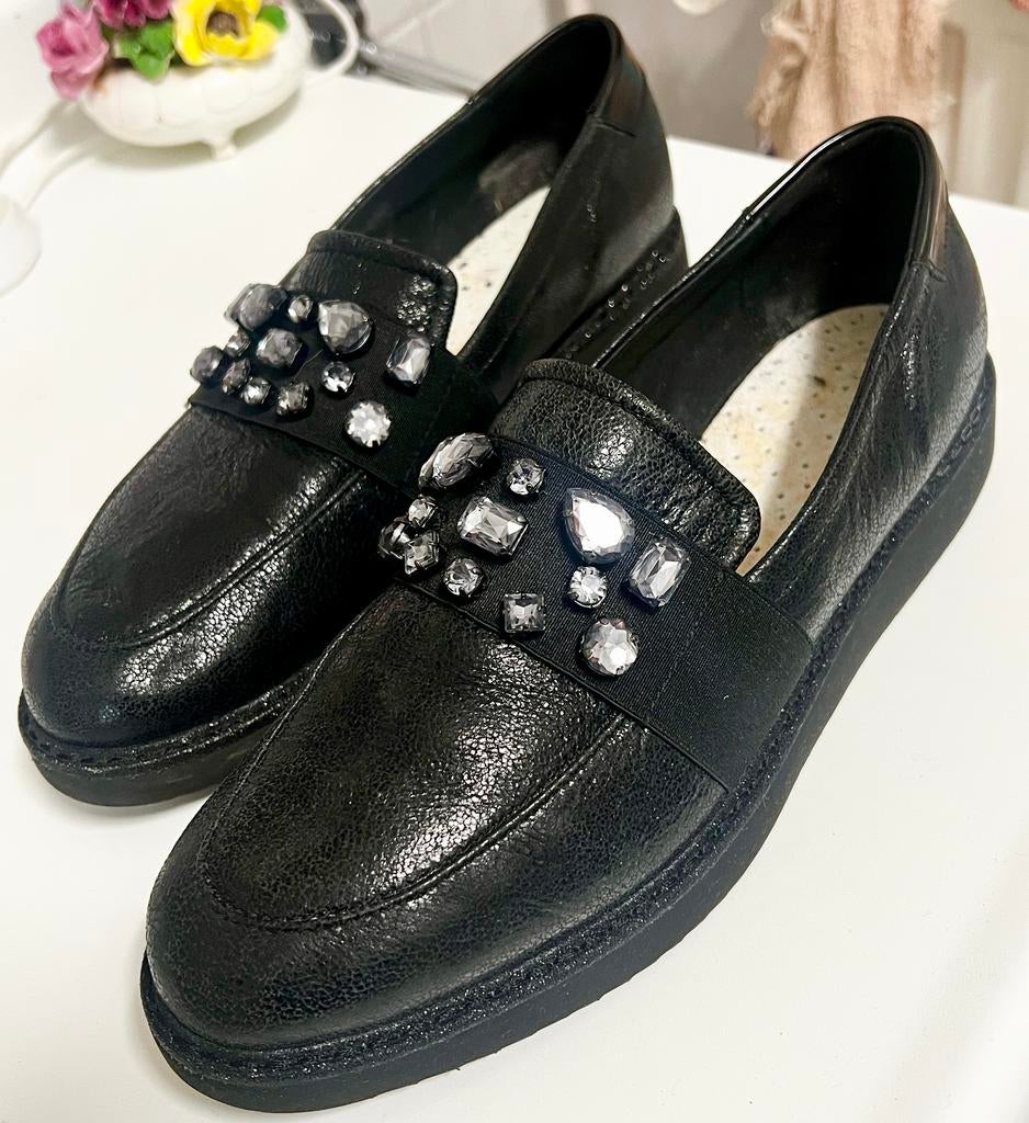 Geox leren damesschoenen,Prachtige glanzende steentjesMaat41, Ophalen, Zwart, Wandelschoenen, Zo goed als nieuw