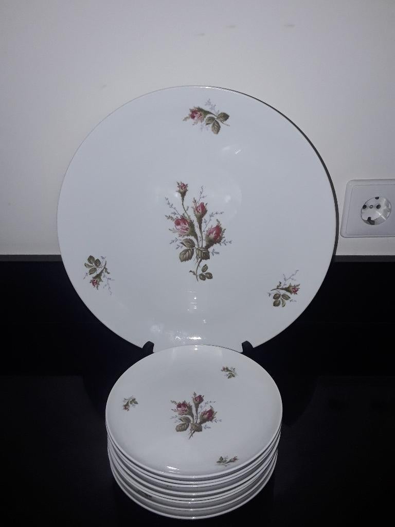 Rosenthal wit gebakstel met rozentakken, Verzenden, Zo goed als nieuw, Bord(en), Overige stijlen